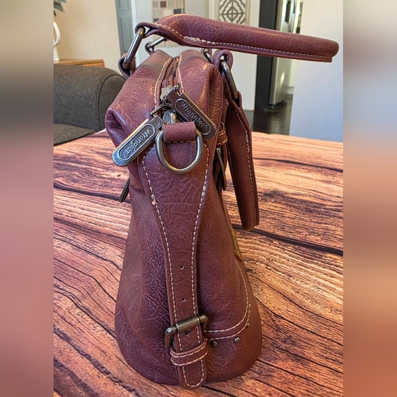 Wrangler Doctor Bag Satchel Handbag Awake Saddle Top Handle Purse Muted Burgundy - Picture 4 of 12